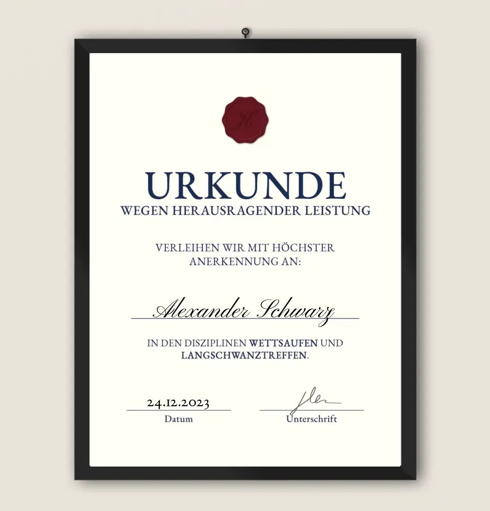 URKUNDE - Personalisierbares Poster