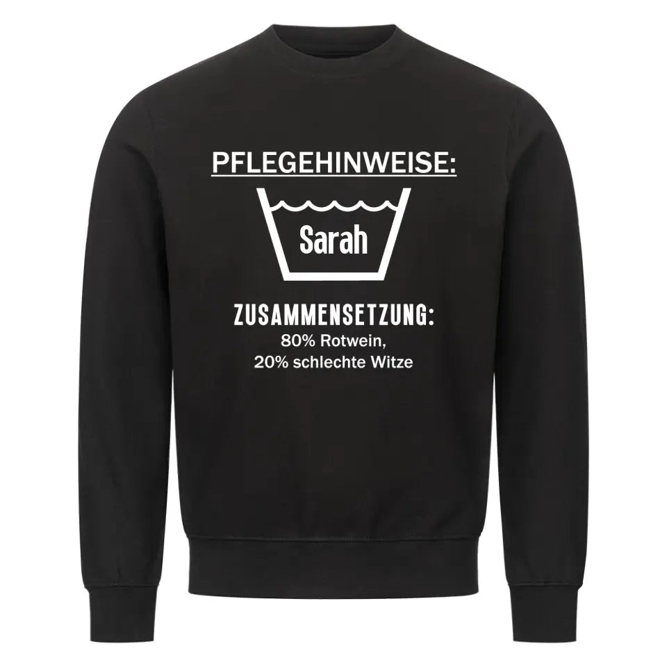 PFLEGEHINWEIS - Personalisierbarer Sweater