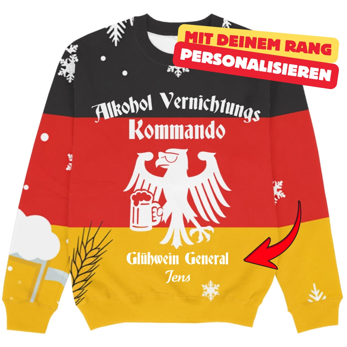 ALKOHOL KOMMANDO - Personalisierbarer Christmas Ugly Sweater
