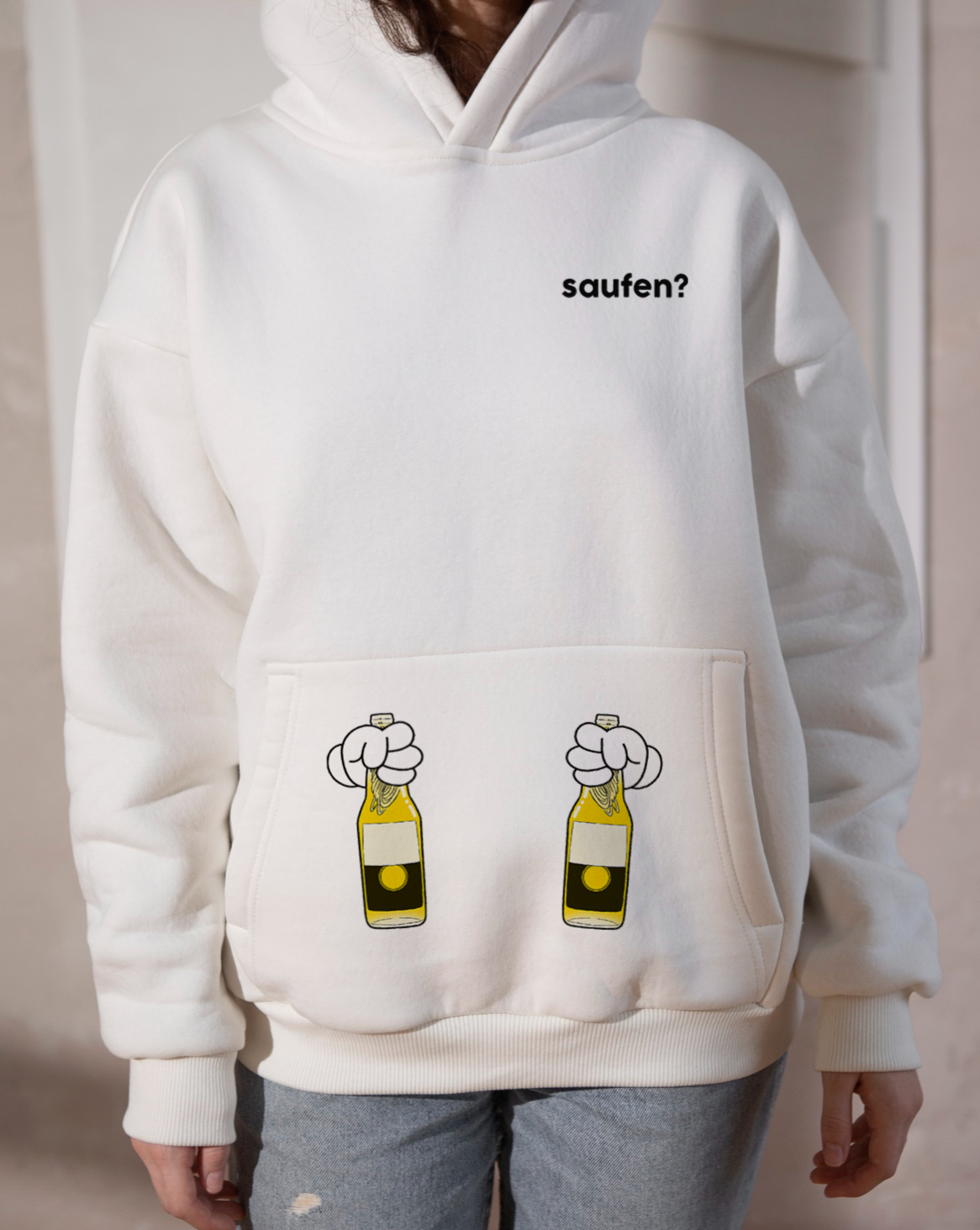 SAUFEN? - Premium Hoodie mit Taschendruck