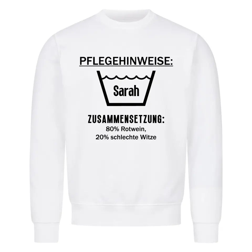 PFLEGEHINWEIS - Personalisierbarer Sweater