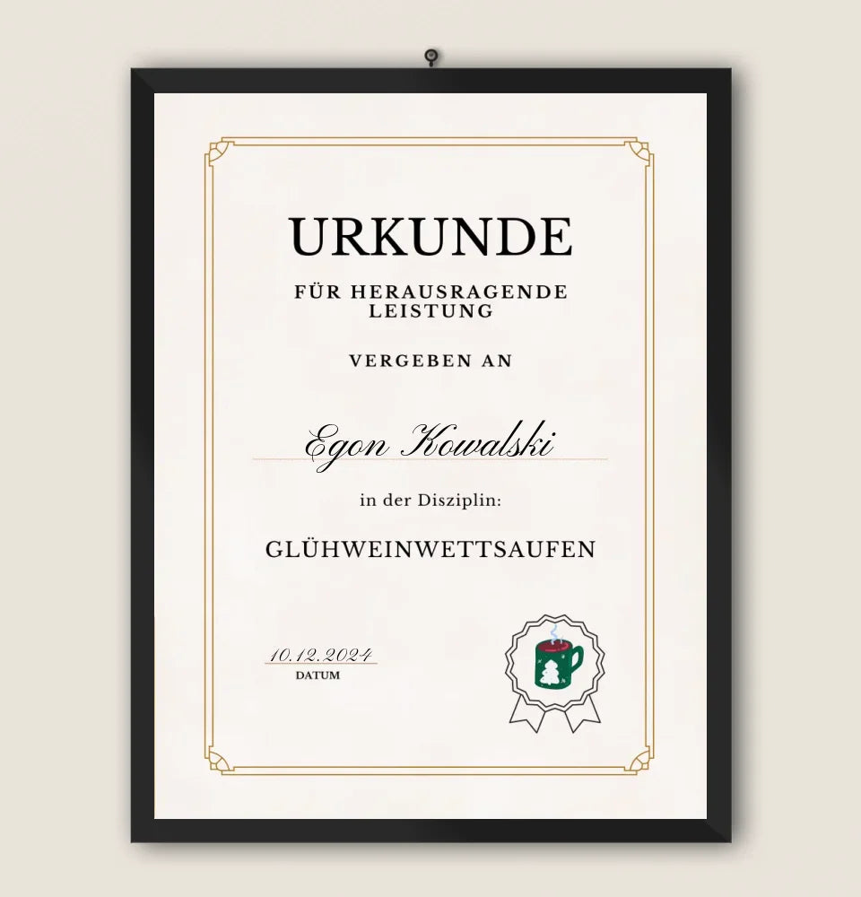 GLÜHWEIN URKUNDE - Personalisierbares Poster