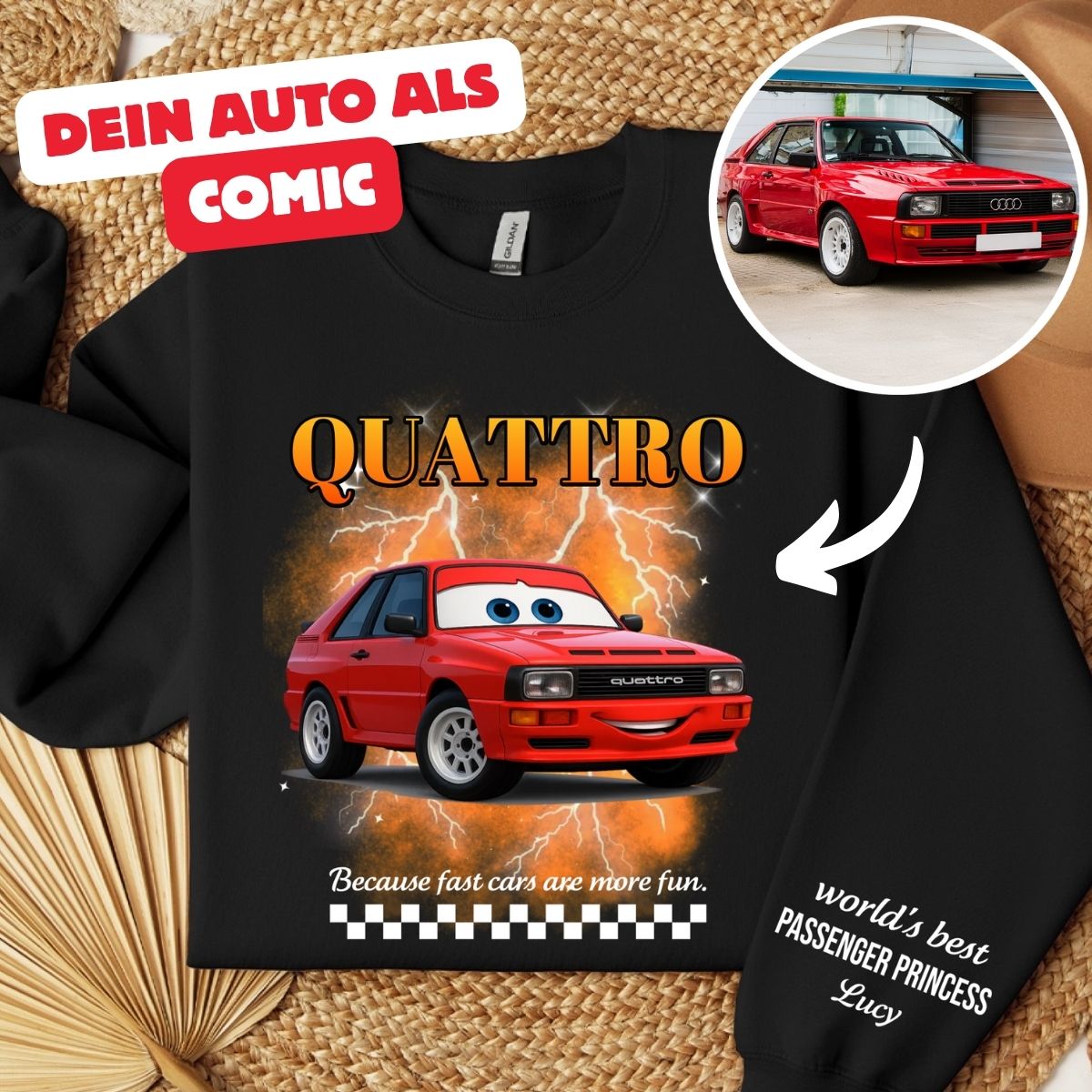 CAR PASSENGER PRINCESS - Personalisierbarer Sweater mit Ärmeldruck